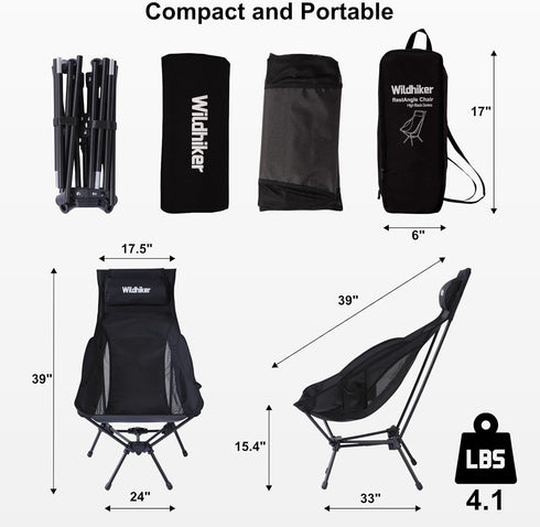 Backpacking, Wildhiker Portable Compact Folding Camping Chairs Lightweight High Back with Pillow, Deep Recline
