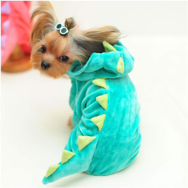 SEIS Dog Dinosaur Suit Halloween Costume, Pet Dino Hoodie for Small and Medium Dogs, Winter Warm Clothing (Green)