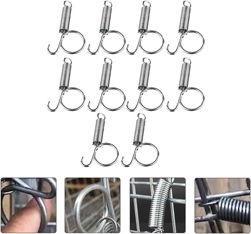 10PCS Metal Finger Spring Latch Hook for Fixing Pet Cage Door for Rabbit Cages, Bunnies, Hamsters