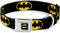 Dog Collar Seatbelt Buckle Batman Shield, Black Yellow, 15 to 26 Inches, 1.0 Inch Wide