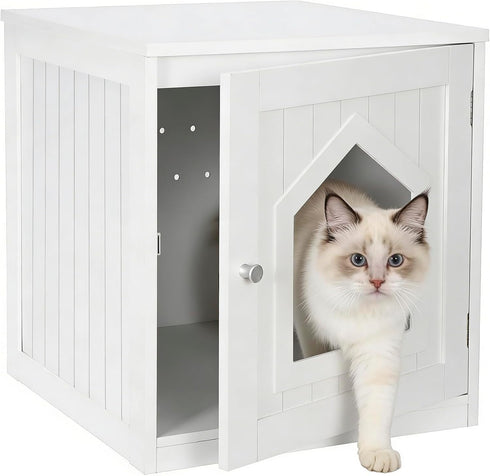 ZENY Cat House & Side Table, Pet Cat Litter Box Enclosure with