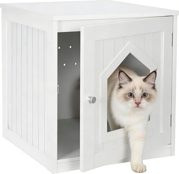 ZENY Cat House & Side Table, Pet Cat Litter Box Enclosure with