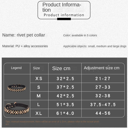 Spiked Dog Collar, Mushrooms Rivet Studded Adjustable PU Leather for Cats Puppy Dogs (M, Brown3)