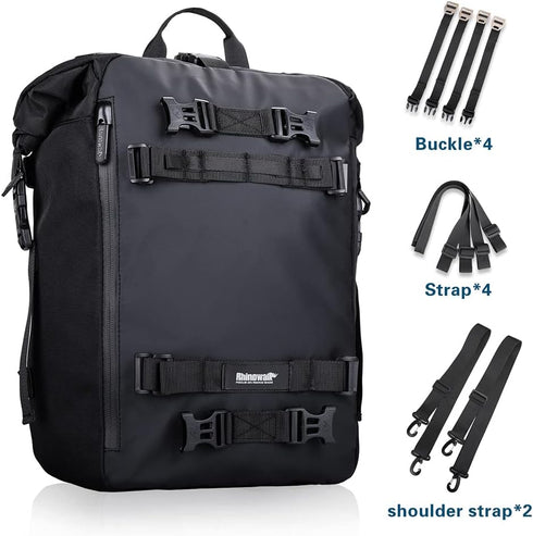 Rhinowalk 20L Motorcycle Tail Bag - Waterproof Motor Travel Luggage, Black Rear Rack Trunk Storage