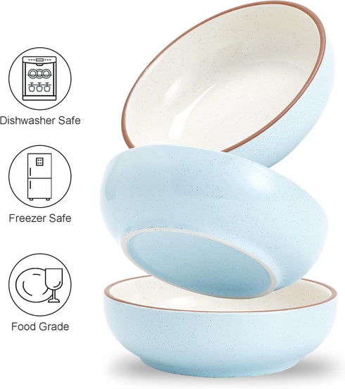 5.3 in Ceramic Cat Dishes - Shallow Small Pet Bowls for Food and Water, 3 Pack Ceramic Cat Bowls, Blue