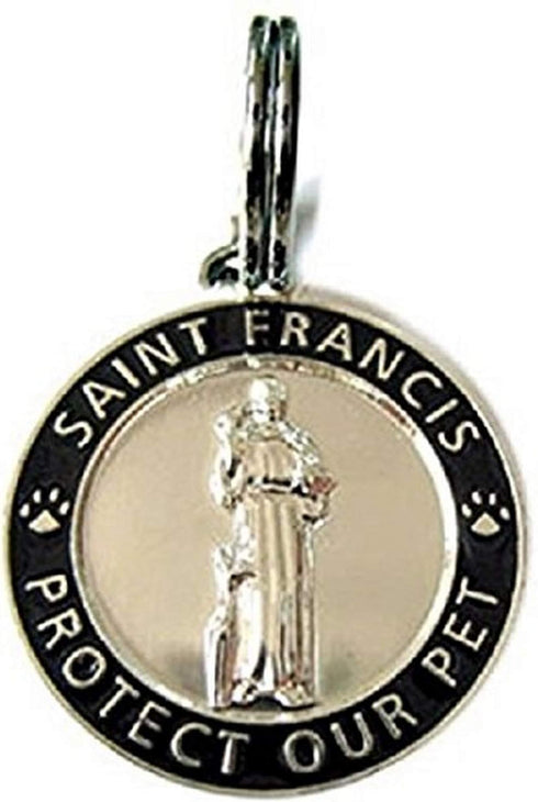 Pet Collar Charm, Small, Saint Francis of Assisi, Black