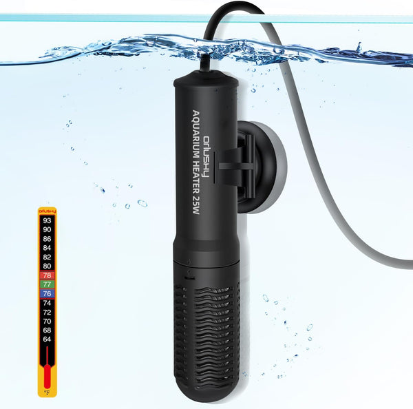 Orlushy 25W Small Submersible Aquarium Heater, Constant Temperature for 1-6 Gallons Freshwater & Saltwater