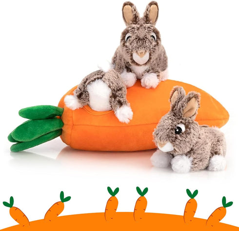 Hollypet Hide and Seek Squeaky Dog Toy - Interactive Puzzle Plush Toy with Rabbit and Carrot