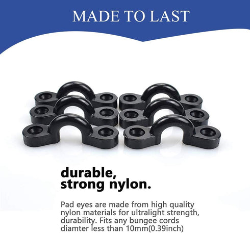 Kayak Pad Eye Kit, 10pcs Tie Down Loops Deck Rigging with Nylon Padeye & Stainless Steel Screws for Canoe & Kayaking