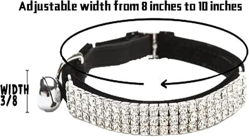 CHUKCHI Soft Velvet Adjustable Cat Collar with Bling Diamante and Bells, 11 inch for Small Dogs & Cats (Black)