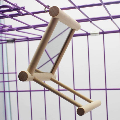 Bird Mirror Wooden Hanging Swing - Interactive Play Toys for Small Parrots, Budgies, Cockatiels (ONE)