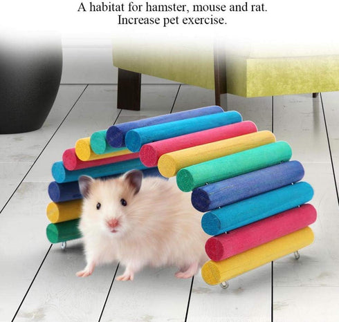 2PCS Wooden Hamster Bridge by PIVBY, Flexible Natural Ladder Tunnel Hideout for Small Animals