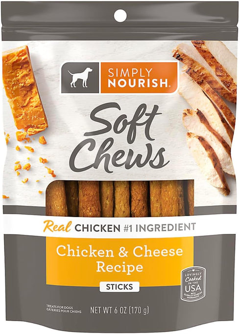 Wiggles & Wags Meaty Sticks, Formerly Simply Nourish Soft Chews, Chicken & Cheese Dry Dog Food, 6oz, 2 Pack