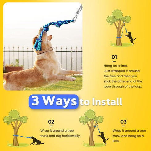 Petbobi Bungee Dog Toy, Tree Tug Toy for Pitbulls, Interactive Exercise Toy with Durable Rope, Blue