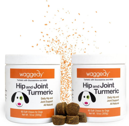 waggedy Hip and Joint Turmeric - Dog Supplements for Joints with Glucosamine & MSM, All-Natural Daily Chews to Improve