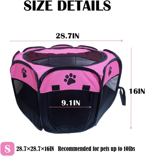 Portable Pet Playpen,Foldable Dog Playpen for Dogs and Cats,Rabbits,Pet Exercise Pet Tents Indoor Outdoor Use (S(28.7" x 28.7" x 16"), Rosered)