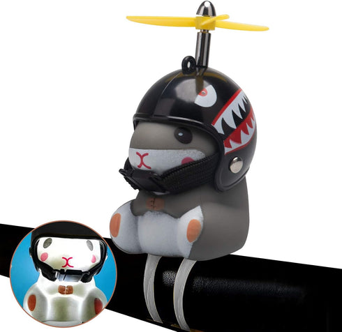 wonuu Duck Bike Bell with Light and Helmet, Cute Hamster Bicycle Horn, Dashboard Decoration Hamster Toy