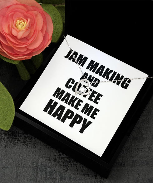 EzGift Jam Making And Coffee Make Me Happy Necklace Pendant Funny Gift For Hobby Lover Jewelry With Chain Message Card