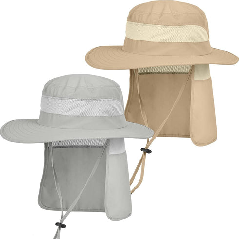 IYEBRAO 2 Pack Men's UV Protection Sun Hat, Foldable Mesh Boonie Cap with Neck Flap for Fishing and Hiking