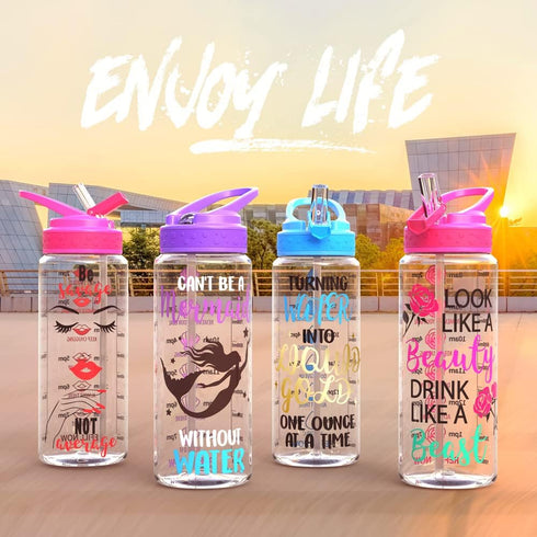 Home Tune 32oz Motivational Water Bottle with Straw & Time Marker, BPA FREE, Leak Proof, Easy Clean (Savage & Average)