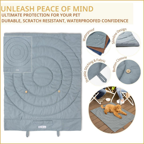 Portable Dog Mat, Waterproof & Foldable Pet Bed for Indoor, Outdoor, Travel, 39"x30", Grey, Includes Carry Bag