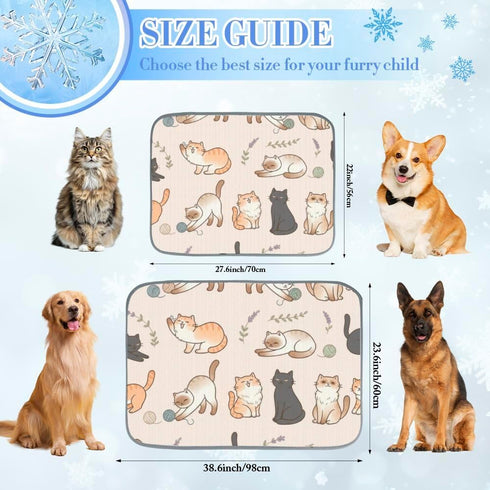 imiBBWQu Summer 27" 22" Dog Cooling Mat Cute Cats Black Yellow Cooling Mat for Dogs Washable Personalized Dog Pad Smart