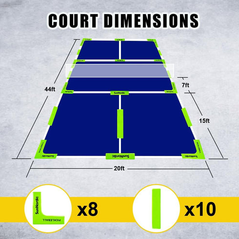 Set SunNordic Pickleball Court Marker Kit - Official Size Lines with Drawstring Bag, Create Your Own Court