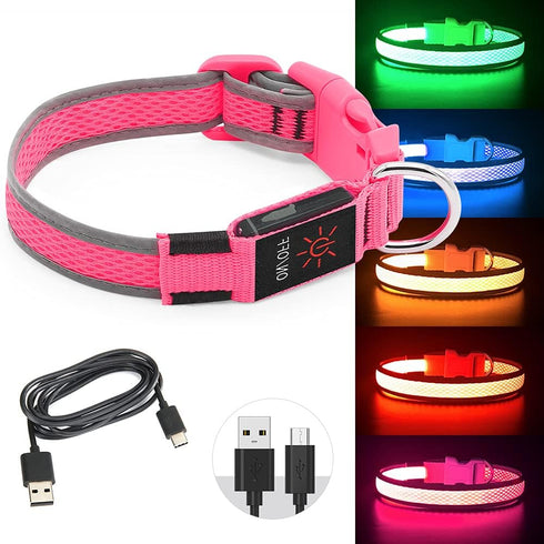 BSEEN Light Up Dog Collars - Adjustable Reflective LED Dog Collar, Rechargeable Camping Gear for Small Medium Large