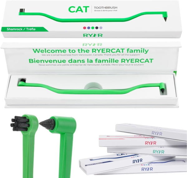 RYERCAT Dual Sided Cat Toothbrush - Kitten Toothbrush with Micro Head for Cat Dental Care Supplies (Shamrock)