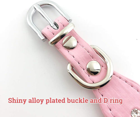 Rhinestone Flower Dog Collar, Sparkling Leather for Small and Medium Dogs (Pink, XS)