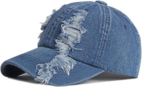 Vintage Washed Denim Distressed Dad Hats, Adjustable Baseball Caps for Men and Women