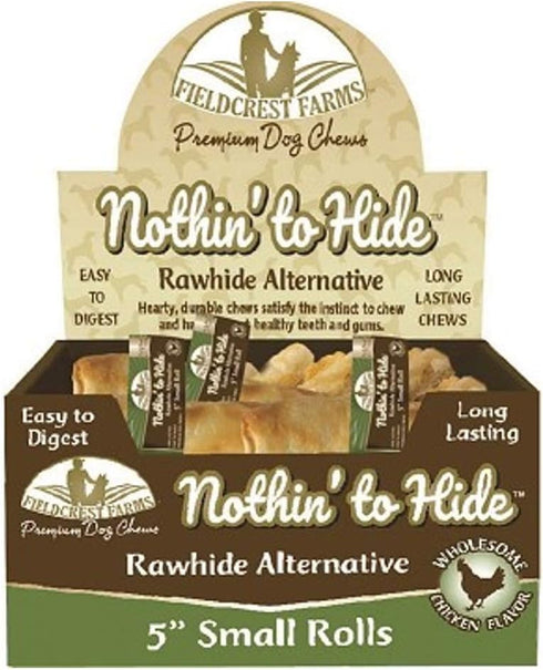 Fieldcrest Farms 12 Pack of Nothin' to Hide Rolls, 5 Inch Small, Easy to Digest Rawhide Alternative Chews for Dogs
