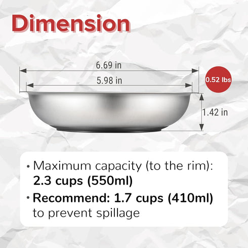 18/8 Stainless Steel Cat Bowls, Human Grade, Whisker Friendly, Pack of 1