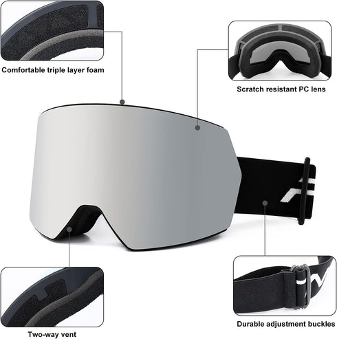 FMY Ski Goggles for Men, Women & Youth - Anti Fog UV400 Protection for Snowboarding