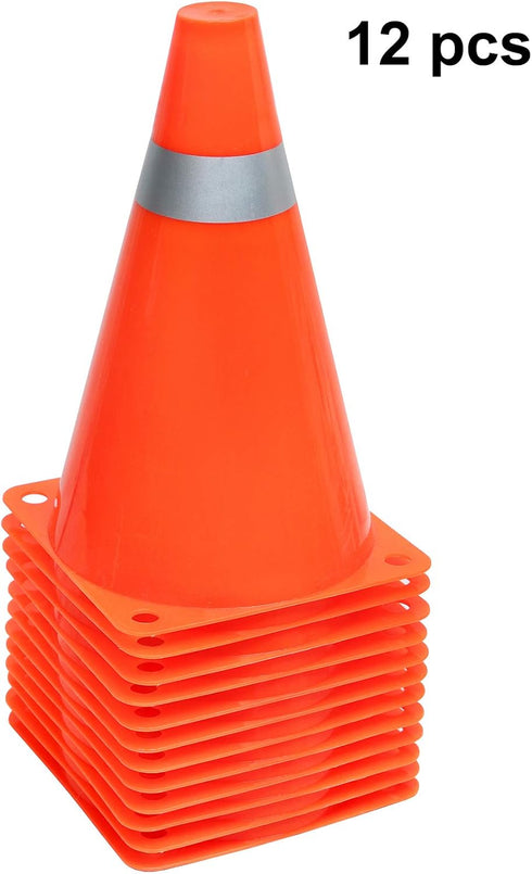 7 Inch (Set 12) Kiddie Play Traffic Cones Sports Soccer Drills Agility Training Orange Cones for Kids