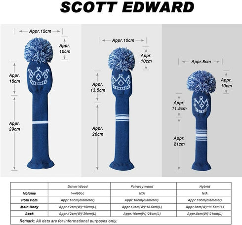 Scott Edward Knit Wood Golf Club Head Covers 4 Pieces for Driver and Fairway Wood