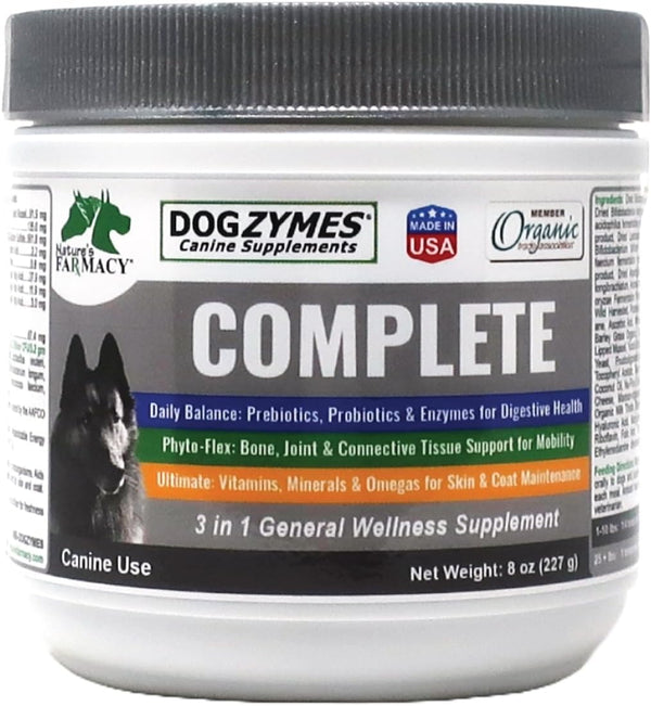 Dogzymes Complete Skin and Coat Care, Probiotics, Prebiotics, Glucosamine, Chondroitin, MSM, 8 Ounce