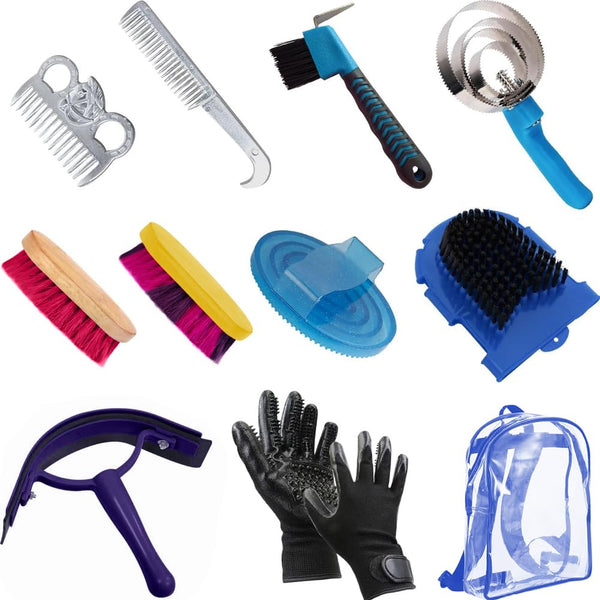 La La Pet Grooming Kit with Bag - 11Pcs Brush Set for Horse Cleaning, Care