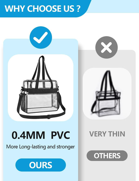 Paxiland Clear Tote Bag for Stadium Events, 12x6x12, Transparent Bag with Reinforced Strap for Sports Concert