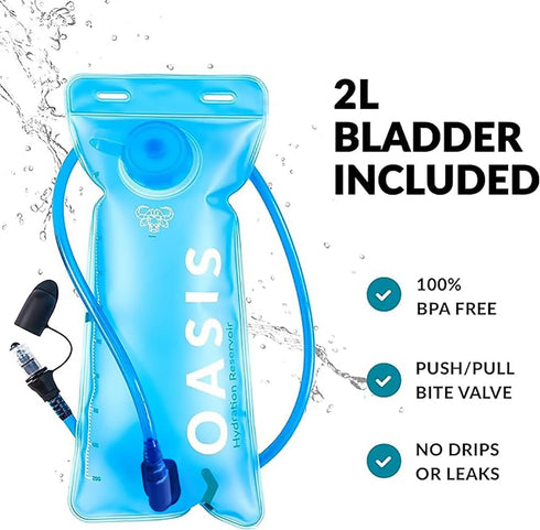 Water Buffalo Hydration Backpack - Lightweight Pack with 2L Water Bladder for Hiking, Running, Biking, Raves
