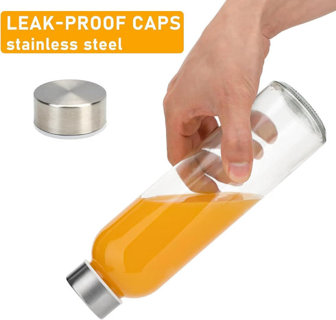 18oz Set 6, Sursip Glass Water Bottle of Clear glass juice bottle for juicingReusable Drinking Bottles with Stainless