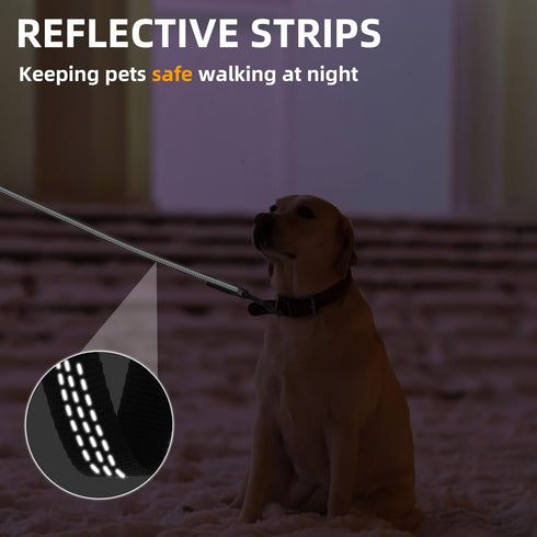 PUPTECK Reflective Dog Leash, Durable Nylon Lead with Comfortable Padded Handle for Small Medium Large Dogs, Black, M
