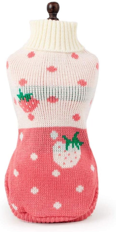 CHBORCHICEN Classic Knitwear Turtleneck Dog Sweater, Winter Warm Puppy Clothing with Cute Strawberry and Heart Design
