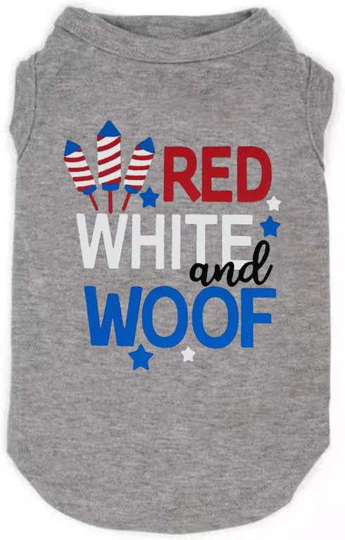 American Flag Funny Graphic Puppy Clothes for Small Dogs, 4th of July Memorial Day Outfit (X-Large, woof-Grey)