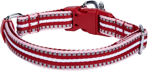 Blueberry Pet 3M Reflective Dog Collars, Adjustable Multi-Colored Stripe, Marsala Red and Pink, Nylon Pet Collars