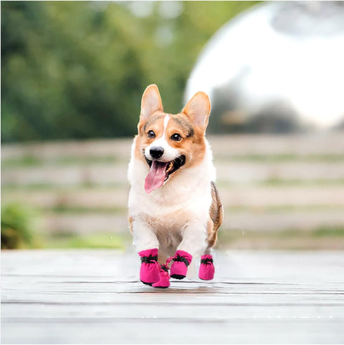 YAODHAOD 4PCS Dog Shoes for Hot Pavement, Anti-Slip Sole & Reflective Straps for Small Medium Dogs (Pink, Size: 4)