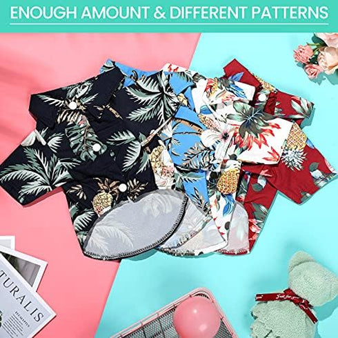 Weewooday 4 Pieces Small Pet Summer T-Shirts, Hawaii Style Floral Dog Shirt, Breathable Cool Clothes for Puppy