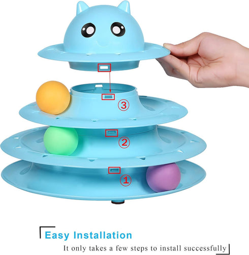 3-Level UPSKY Cat Toy Roller Turntable Cat Toys Balls with Six Colorful Balls Interactive Kitten Fun Mental Physical