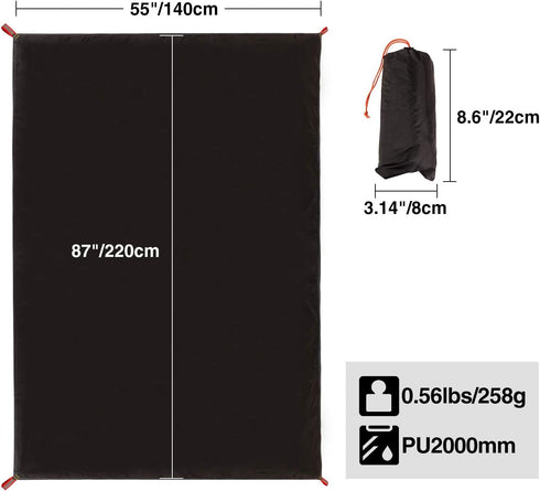 REDCAMP Ultralight Tent Footprint, PU 2000 Waterproof Camping Tarp with Drawstring Bag for Ground Hiking (55"x87" UL
