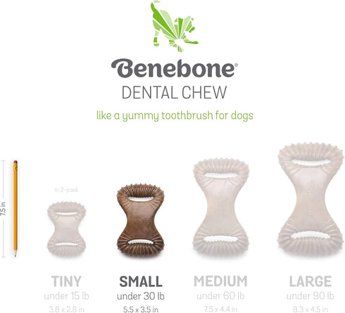Benebone Wishbone/Dental Dog Chew Toys, 2 Count (Pack of 1), Real Bacon, Durable, Made in USA, Small